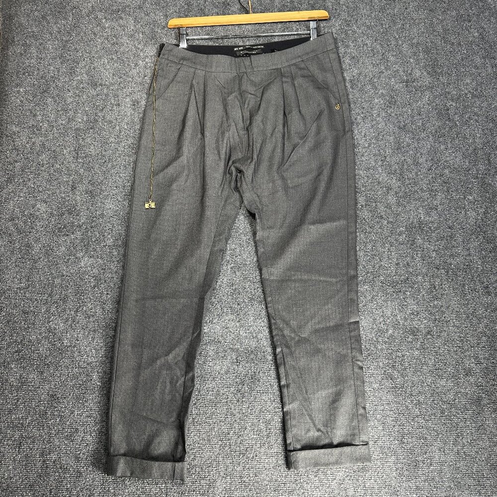 Maison Scotch Pants Womens 2 Dress Gray Stretch Straight Leg Cuffed Trouser